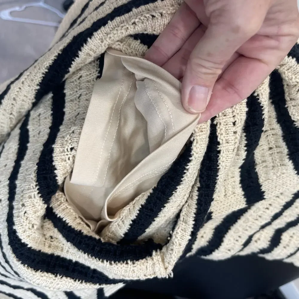 House of Harlow 1960 Tan Black Stripe Crochet Halter Midi Dress Size Small Boho - Picture 10 of 13